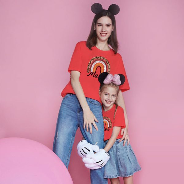 Valentine's Day Mother-daughter Matching Outfit Mom And Daughter European And American Summer Casual Trend New Rainbow Letter Print Short-sleeve - Image 9