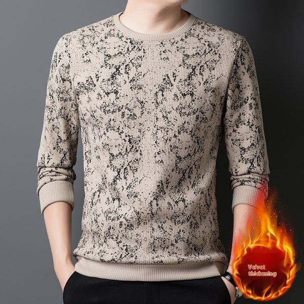 Men's Round Neck Printed Young And Middle-aged Long-sleeved Thickened Warm T-shirt - Image 6