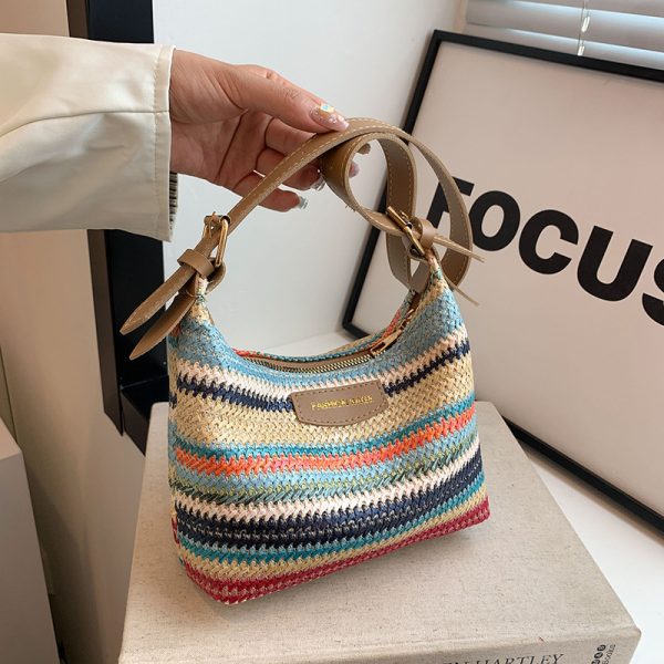 Fashion Color Contrast Woven Bag Women's Simple Shoulder Bag