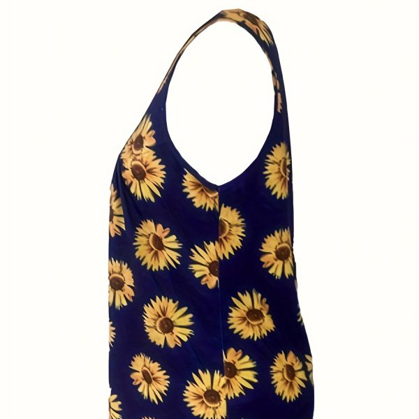 Ladies' Sunflower Print Casual Elegant Style Button Knit Detail Fashionable Vest - Image 3