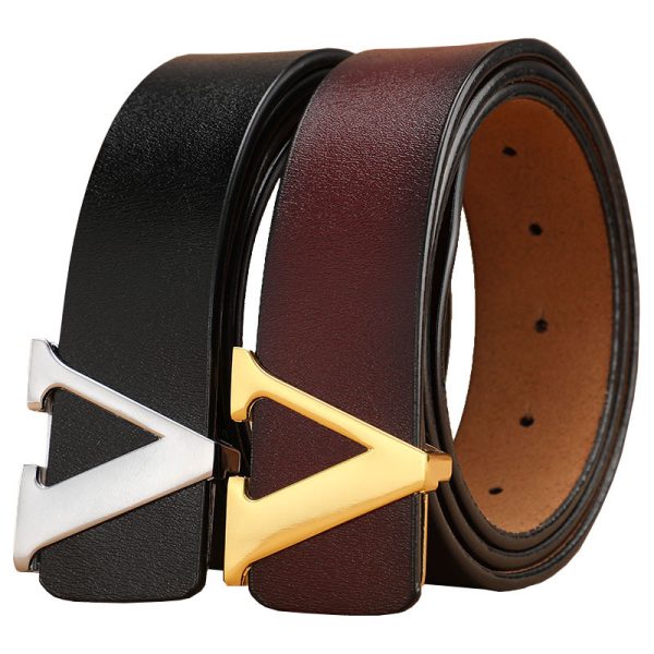 Factory Direct Sales Retro Smooth Genuine Leather Pure Cowhide Letter V Pants Belt - Image 7