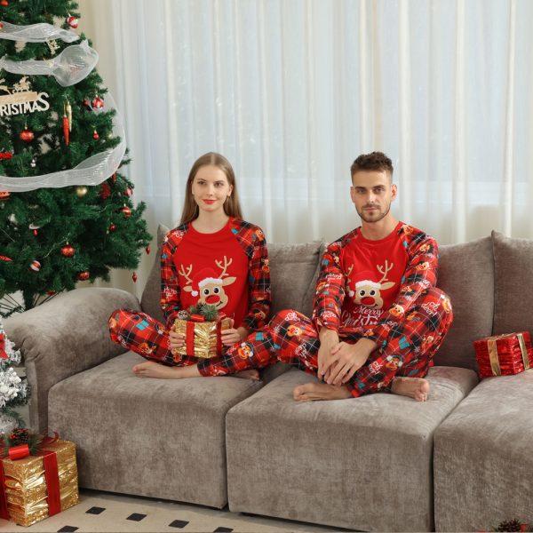 European And American Long Sleeve Home Wear Printed Plaid Christmas Suit - Image 3