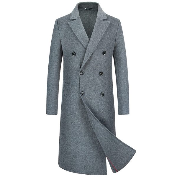 Woolen Coat Trench Coat Double Breasted Long Below The Knee - Image 2