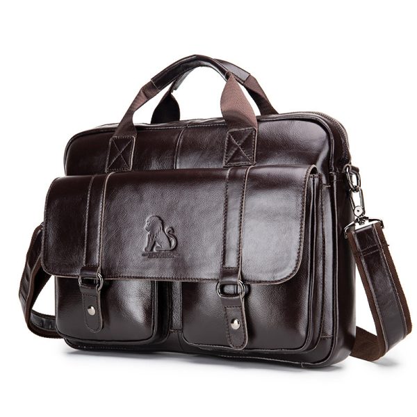 Cowhide Men's Briefcase Business Large Capacity Handbag - Image 4