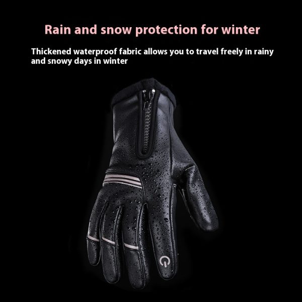 Winter Fleece-lined Thermal And Windproof Riding Leather Gloves - Image 2