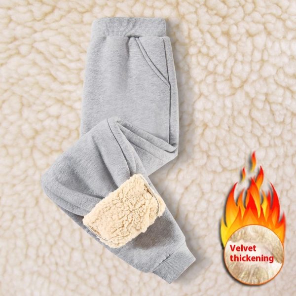 Children's Fleece-lined Thick Lambskin Pure Color Warm Keeping Sweatpants - Image 6