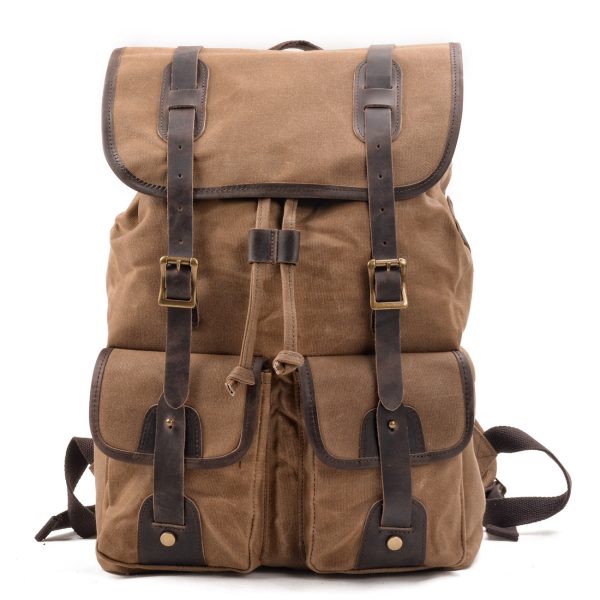 Travel Backpack Canvas Stitching Crazy Horse Leather - Image 2