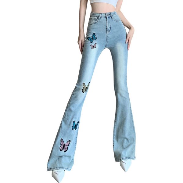 Printed Butterfly Slightly Flared Jeans Female - Image 5