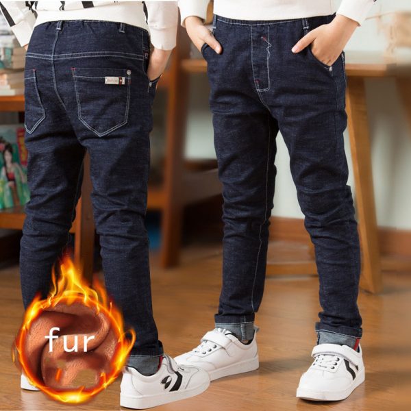 Children's Clothing, Boys' Jeans With Thick Fleece, Winter Children's Casual Wear - Image 5