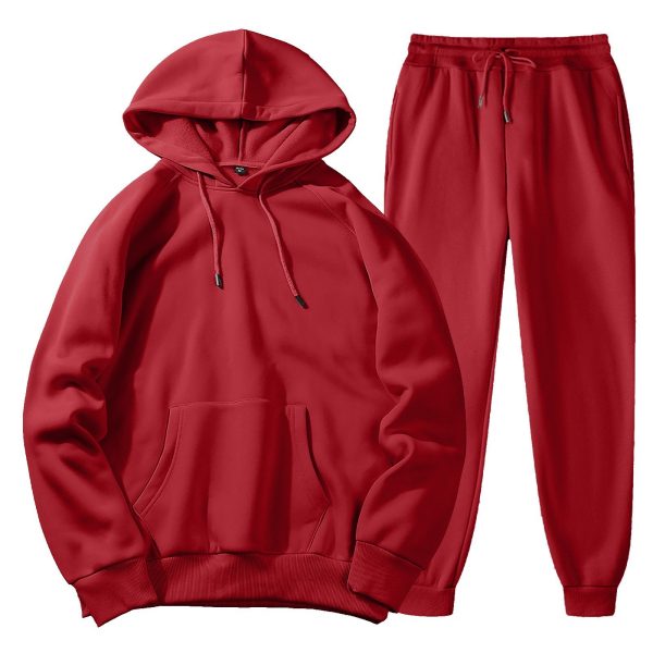 Men's Spring, Autumn And Winter Sports Casual Solid Color Coat Sweatshirt Trousers Suit - Image 6