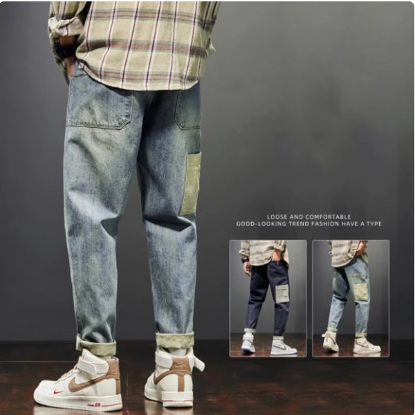 New Trendy Loose Straight Tube Haren Workwear Nine Quarter Jeans - Image 5