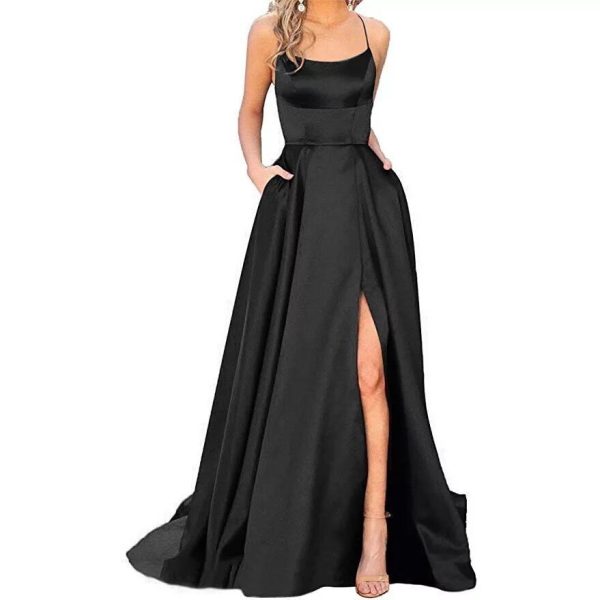 Solid Color Long Slimming And Shoulder Hollow Girlfriends Fashion Bridesmaid Party Dress - Image 3