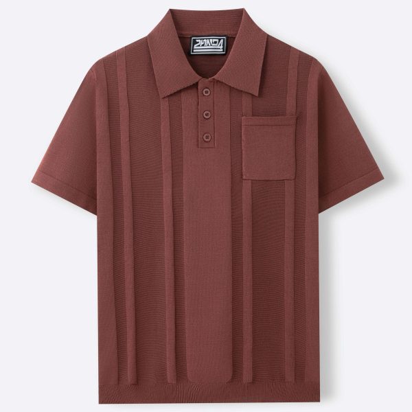 Men's Polo Shirt Summer Solid Color Short Sleeve Sunken Stripe Commuter Style Pullover Sweater - Image 4