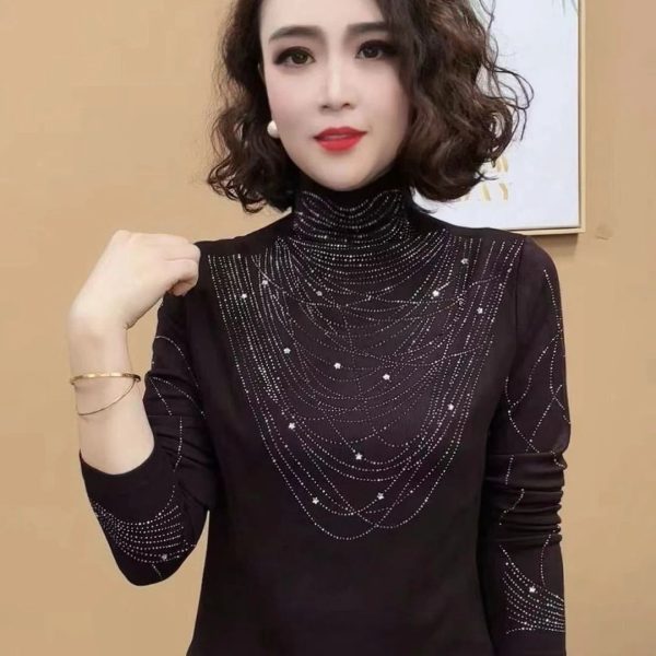 New Age-reducing Rhinestone Western Style All-matching Fashion Long Sleeve Women's Top - Image 2