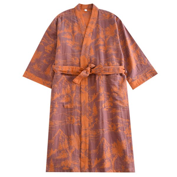 Couple Cotton Loose Bathrobe Lace Bathrobe Women's Double Jacquard Pajamas - Image 5