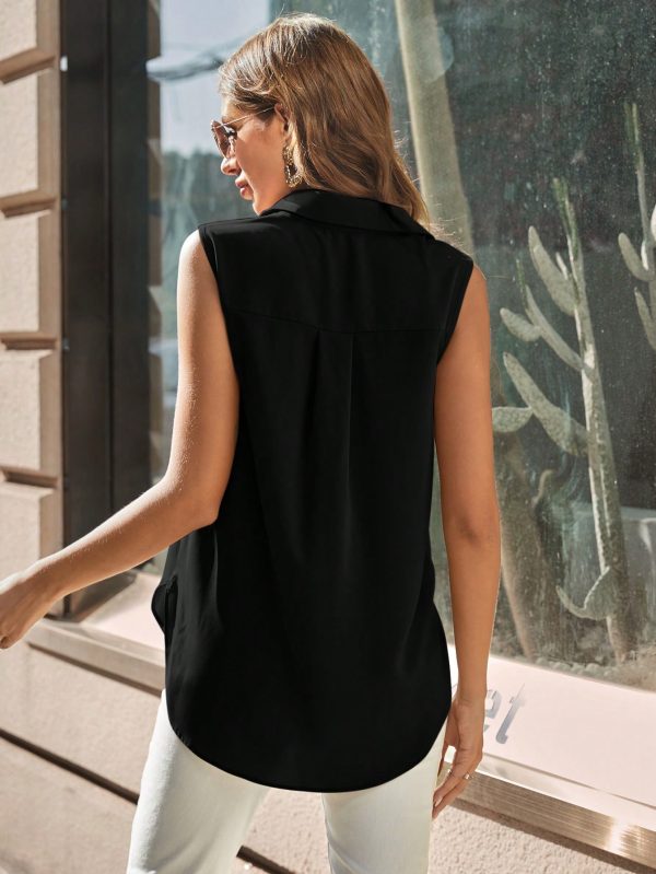 Clasi Solid Button Front Sleeveless Blouse,Sleeveless Tops - Image 5