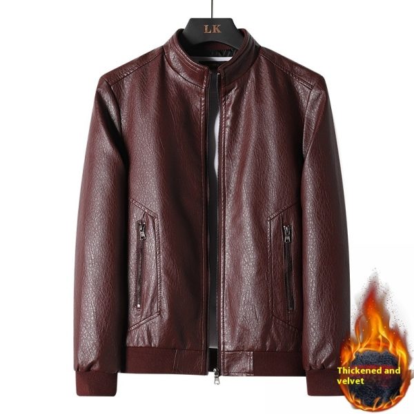 Plus Size Men's Simplicity Leather Coat PU Leather Jacket - Image 9