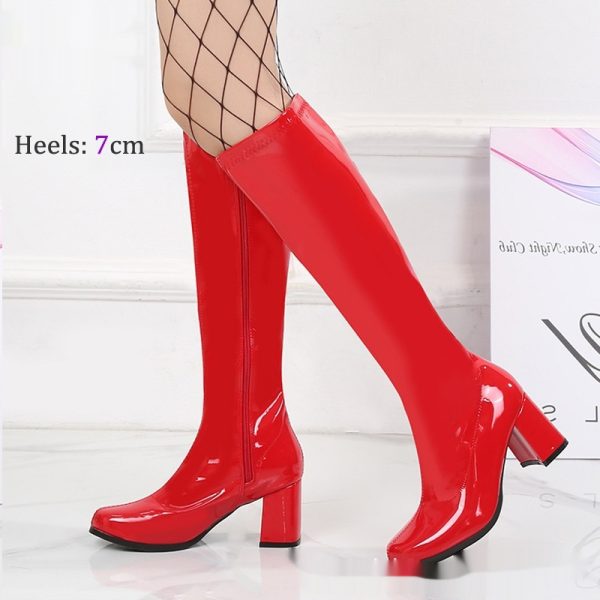 Patent Leather Stretch Chunky Heel All-matching Middle Boots - Image 8