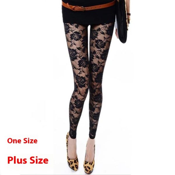 Autumn Sweet Lace Rose Hollow Leggings - Image 2