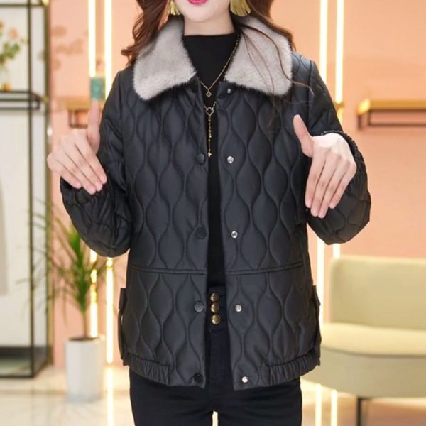 Non-split Leather Disposable Down Cotton-padded Coat For Women Short Leather Jacket - Image 2