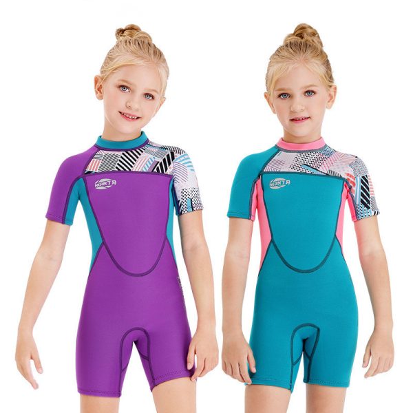 Girls Snorkeling, Surfing, Sunscreen And Cold-Proof Autumn And Winter Short-Sleeved Swimwear - Image 5