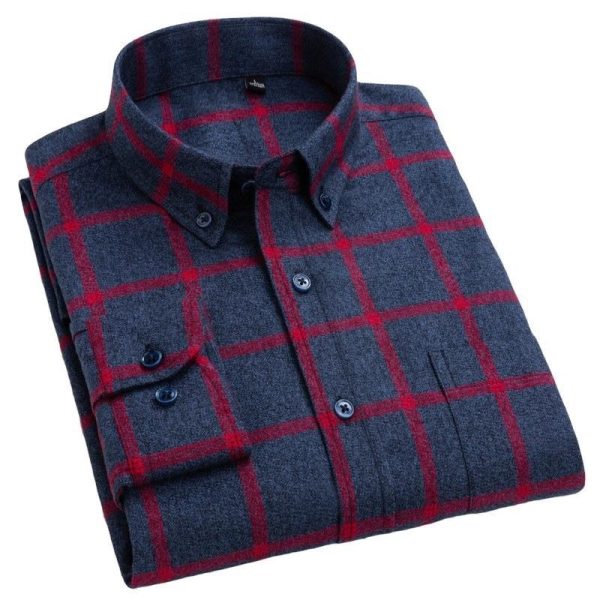 Cotton Brushed Plaid Long-sleeved Shirt Business Casual Cotton Men's Shirt Autumn And Winter - Image 5