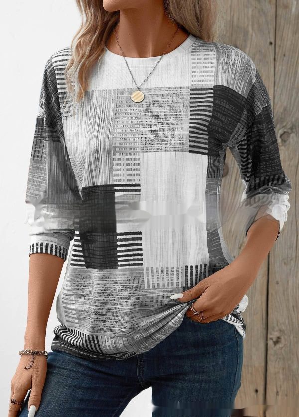 Women's Printed Round Neck Long Sleeve Top - Image 4