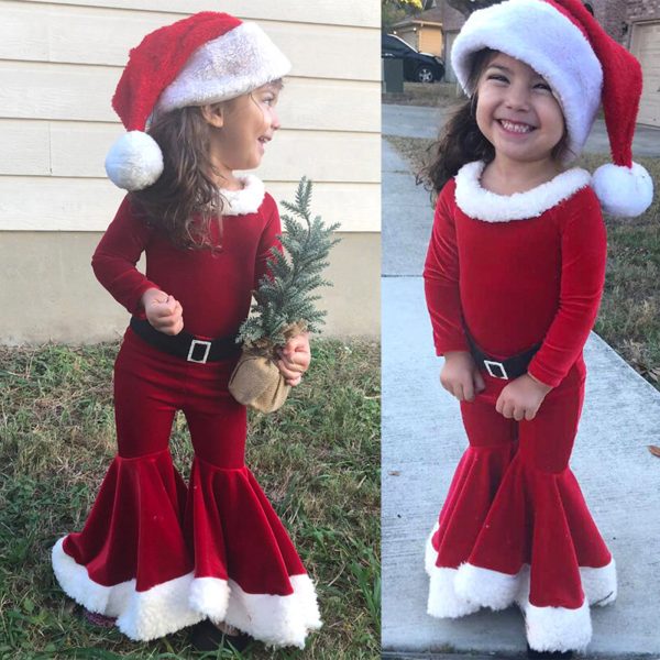 Winter Christmas Long-sleeved Shirt Bell Bottoms Hat Three-piece Children's Clothing - Image 2