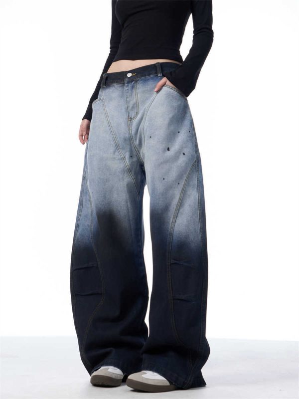 Gradient Tie-dye Machete Jeans Women's Wide-leg Trousers - Image 2