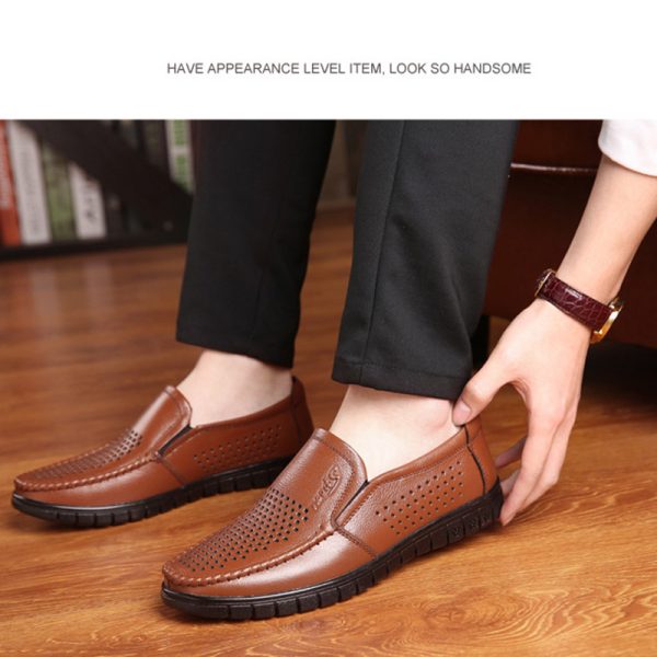 Breathable Hollow Hole Sandals Cowhide Middle-aged And Elderly Genuine Leather Soft Bottom Leather Shoes - Image 3