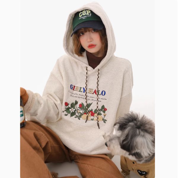 Plucked Exquisite Embroidery Retro Loose Hooded Thick Hoodie - Image 4