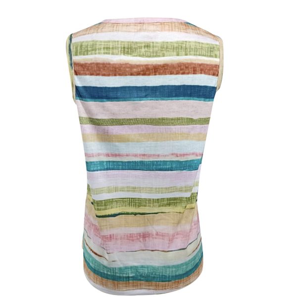 Ladies' V-neck Tie Dye Sleeveless Rainbow Colored Striped Print Proud Moon Tank Top Vest - Image 2