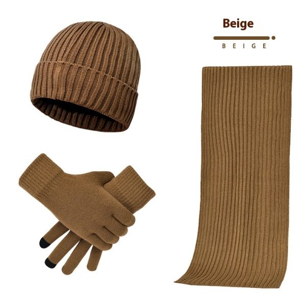 Men's And Women's Knitted Thickened Warm Wool Hat Scarf Gloves Three-piece Set - Image 10