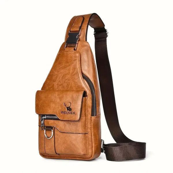 Premium PU Leather Vintage-Style Chest Bag - Spacious Multi-Compartment Crossbody Bag With Waterproof Design, Large Capacity, And Stylish Casual Look For Men - Image 4