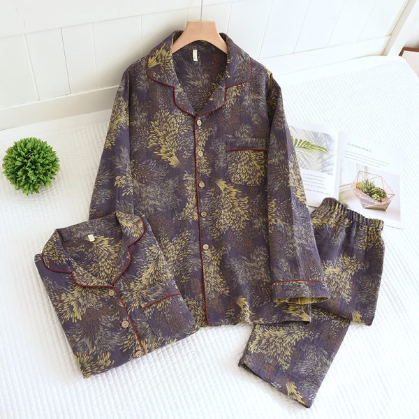 Winter Couple Yarn-dyed Cotton Pajamas Long Sleeve Can Be Outerwear Homewear Men's Suit - Image 3