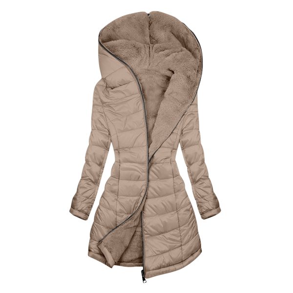 European And American Zipper Outer Wear Hooded Warm Fleece-lined Mid-length Winter Women's Coat - Image 10