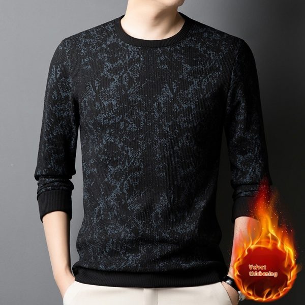 Men's Round Neck Printed Young And Middle-aged Long-sleeved Thickened Warm T-shirt - Image 2