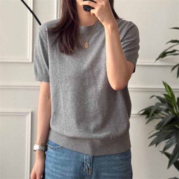 Pure Color Cotton Spun Yarn Knitwear Short Sleeve