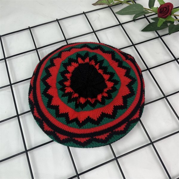 Hand Crocheted Wool Beret Jamaica Colorblock Knit - Image 10