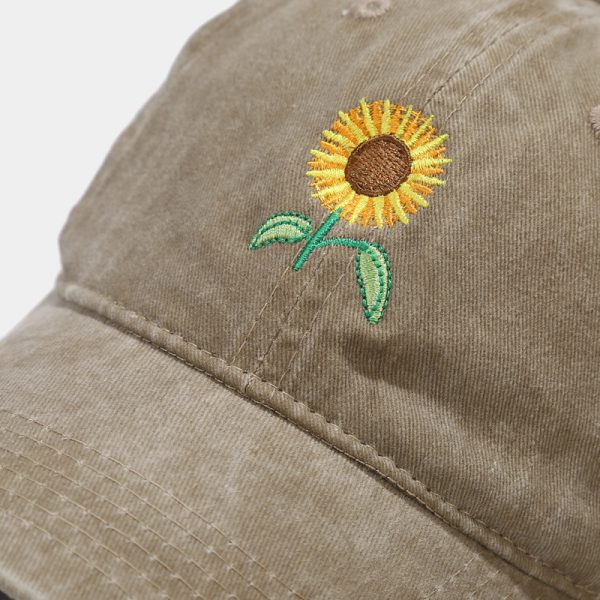 Washed-out Vintage SUNFLOWER Embroidered Peaked Cap Outdoor Travel - Image 3