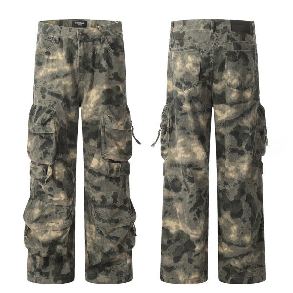 Mountain Outdoor Multi-pocket Workwear Tie-dye Camouflage Pants Men