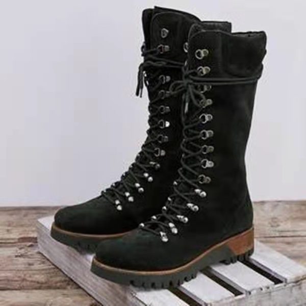 New Autumn And Winter Women's Shoes Plus Size Lace Up Mid Boots - Image 6