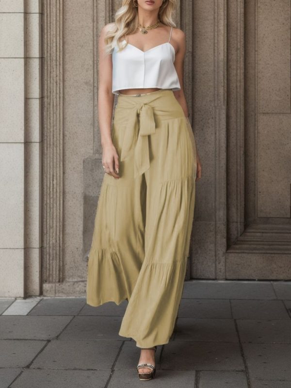 Women's Fashion Tie Elastic Waist Pleated Wide-leg Pants - Image 9