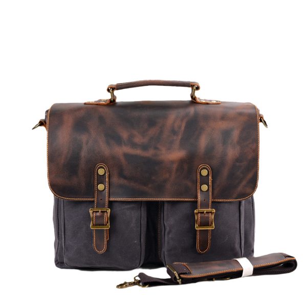 Waterproof Canvas Stitching Leather Briefcase Handbag - Image 7