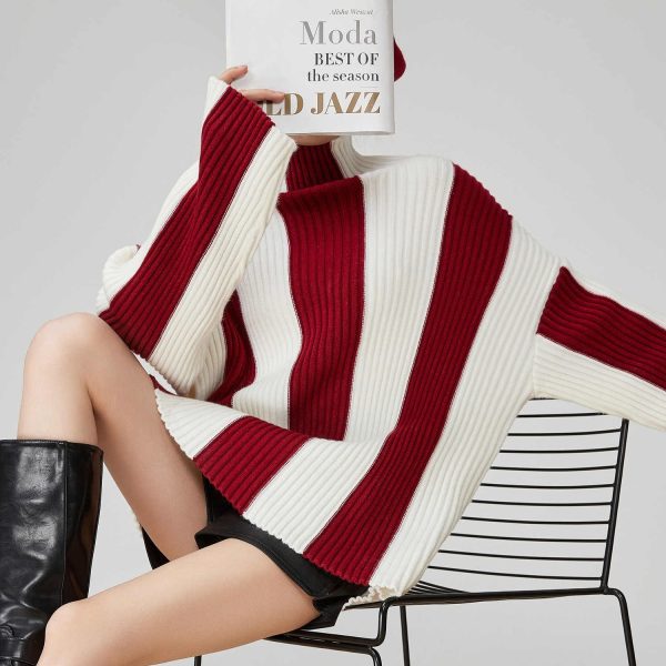 Contrast Color Pit Striped Turtleneck Sweater