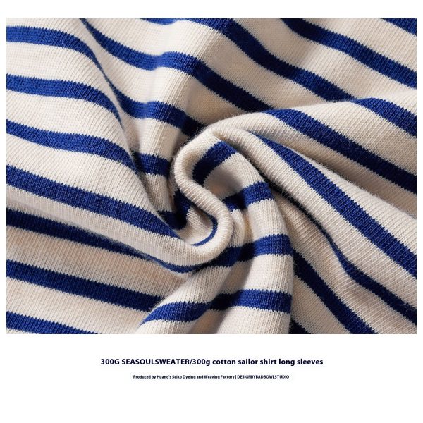 Classic Retro Cotton Striped Round Neck Casual Long Sleeve T-shirt Men - Image 3