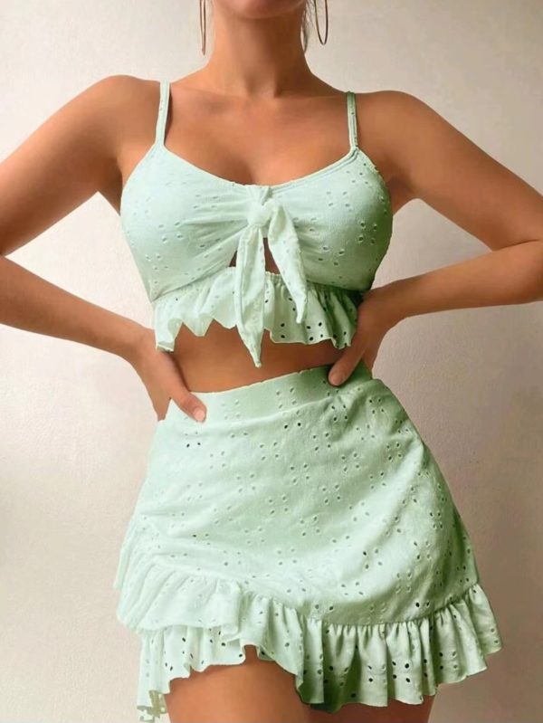 3pcs Beach Bikini With Hip-hugging Skirt Fashion Ruffle Design Swimsuit Set Summer Womens Clothing - Image 9