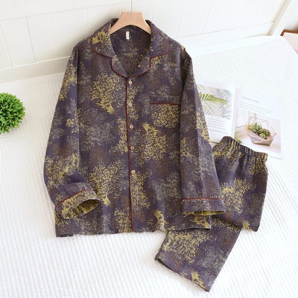 Winter Couple Yarn-dyed Cotton Pajamas Long Sleeve Can Be Outerwear Homewear Men's Suit - Image 4