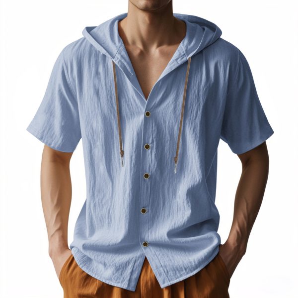 Loose Hooded Short-sleeved Shirt For Men - Image 5