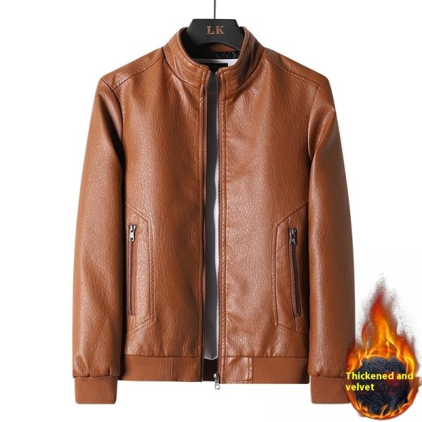 Plus Size Men's Simplicity Leather Coat PU Leather Jacket - Image 4